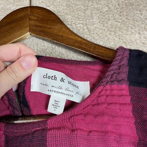 Anthropologie Cloth & Stone Tunic Shift Dress Size Small Red/Black Buffalo Plaid - Picture 7 of 10